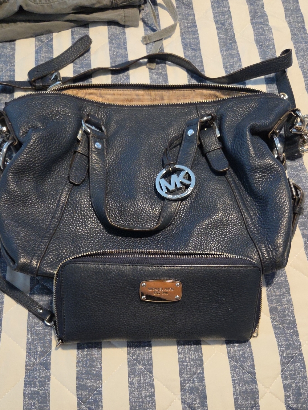Michael Kors Black Pebbled Leather Satchel with Matching Black Wallet